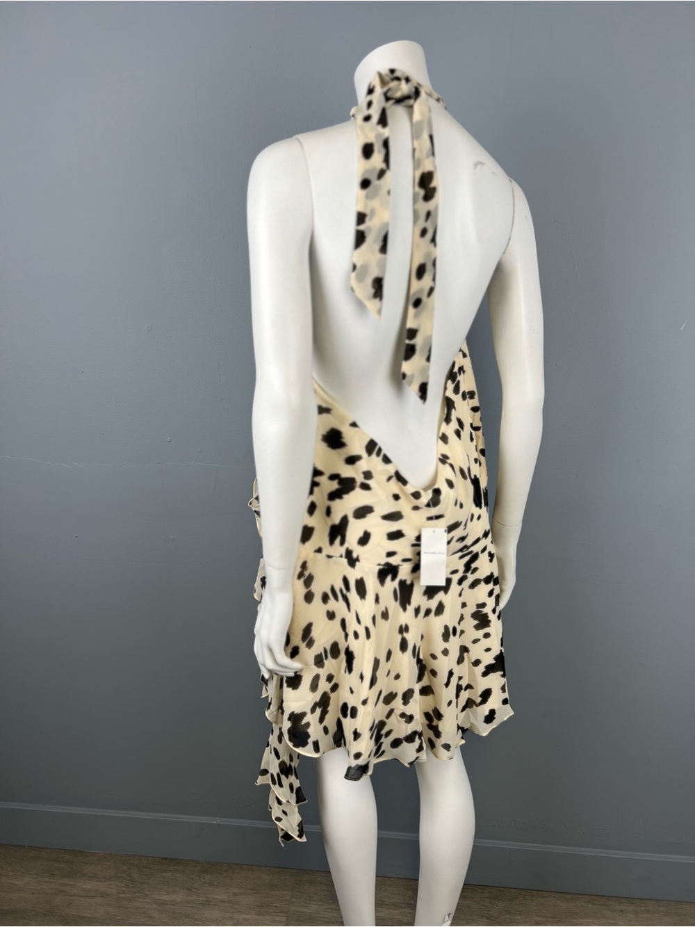 NEW WITH TAGS Abercrombie & Fitch Halter Mini Dress in Cream and Black Cowprint - Picture 8 of 11